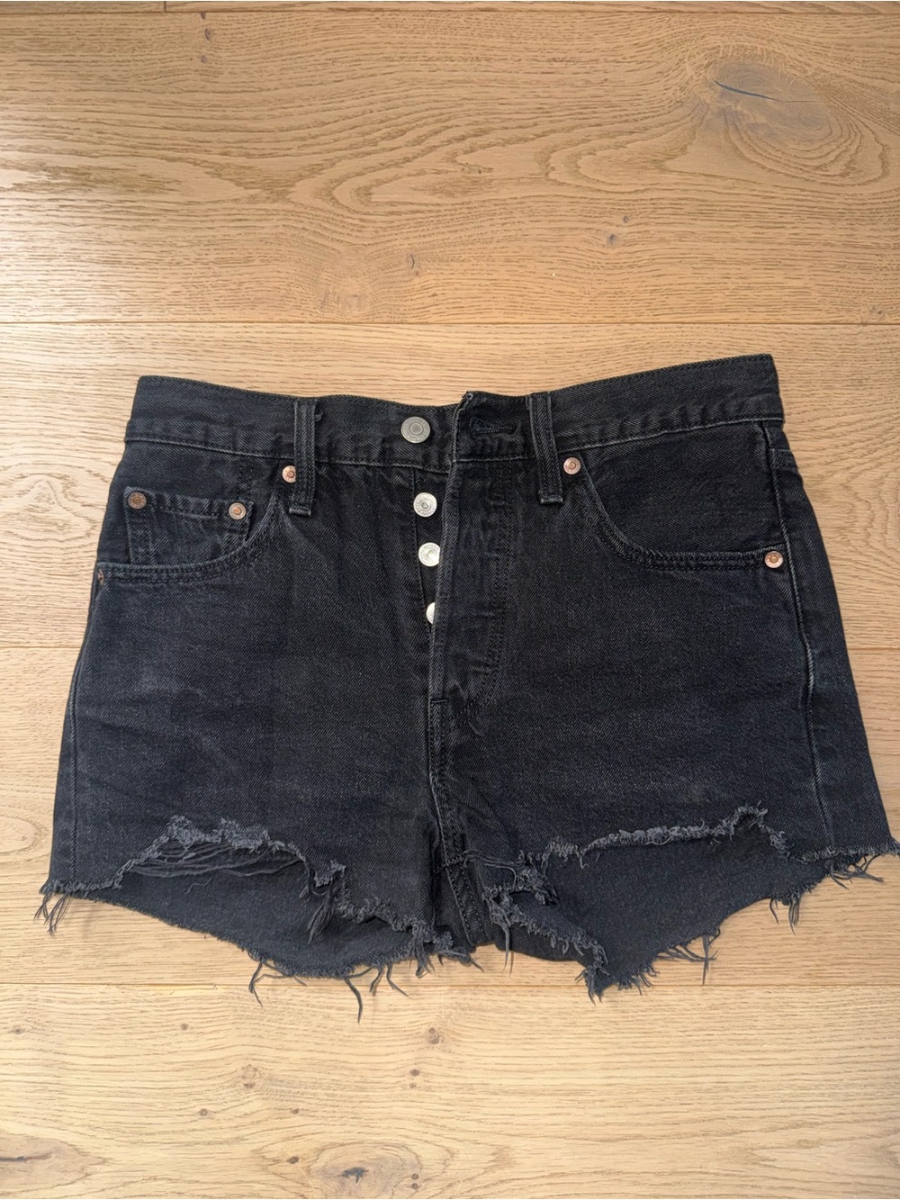 Levi's Black High-Rise Distressed Cutoff Jean Shorts
